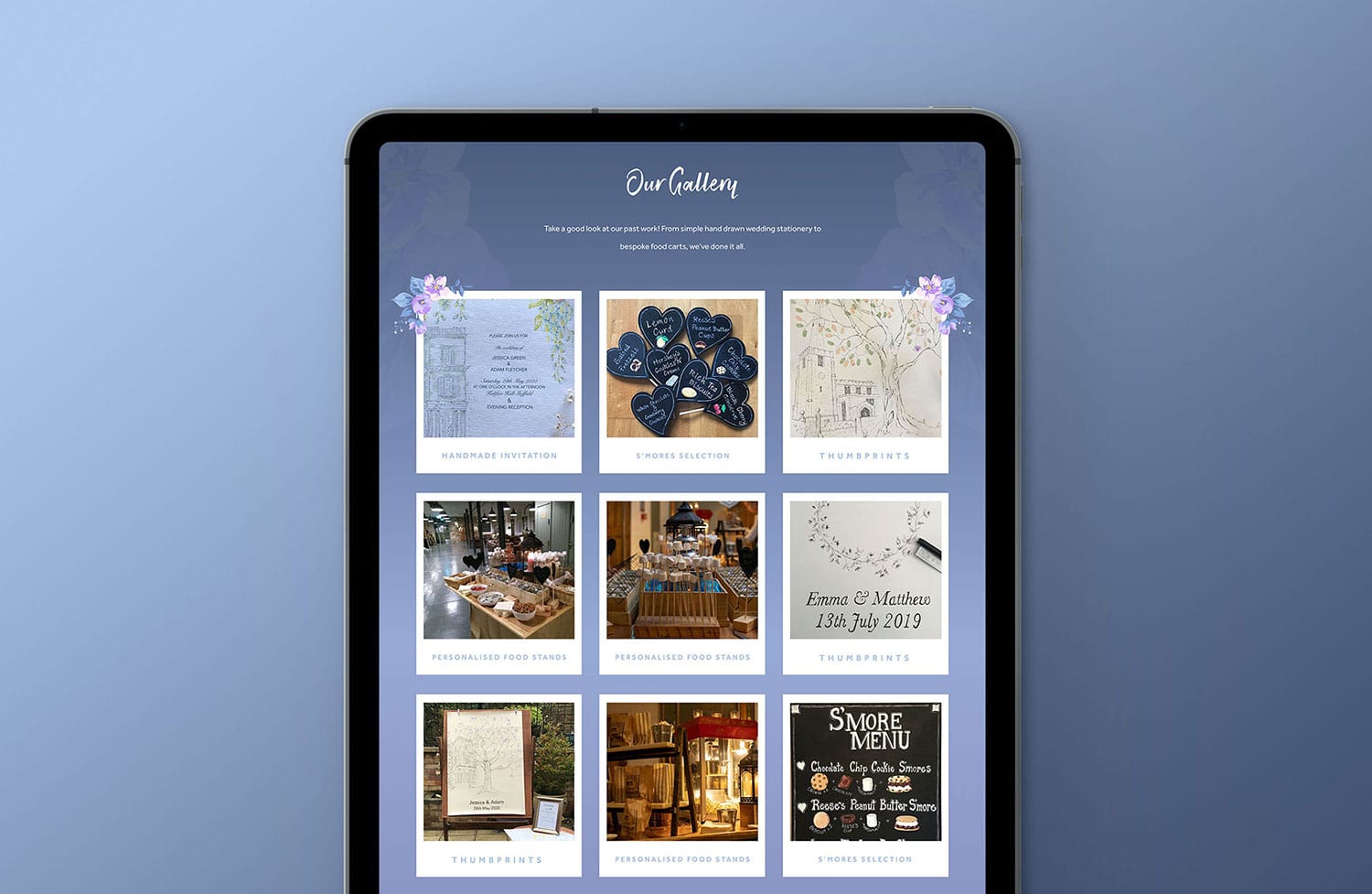 A mockup of the Celebration Wishes website on a tablet.