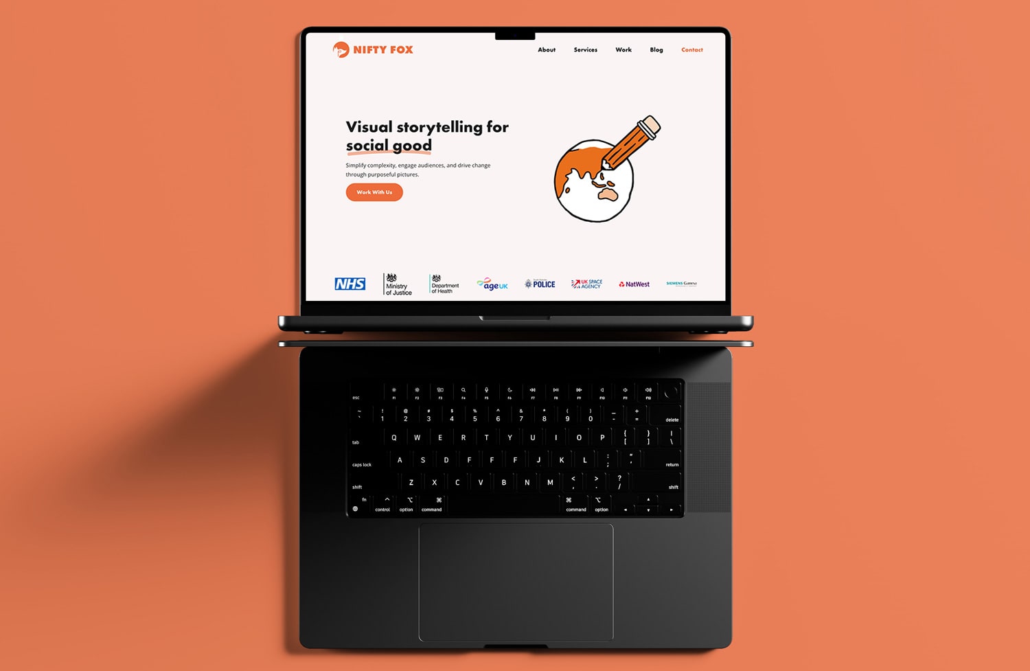 A mockup of the Nifty Fox website on a laptop.