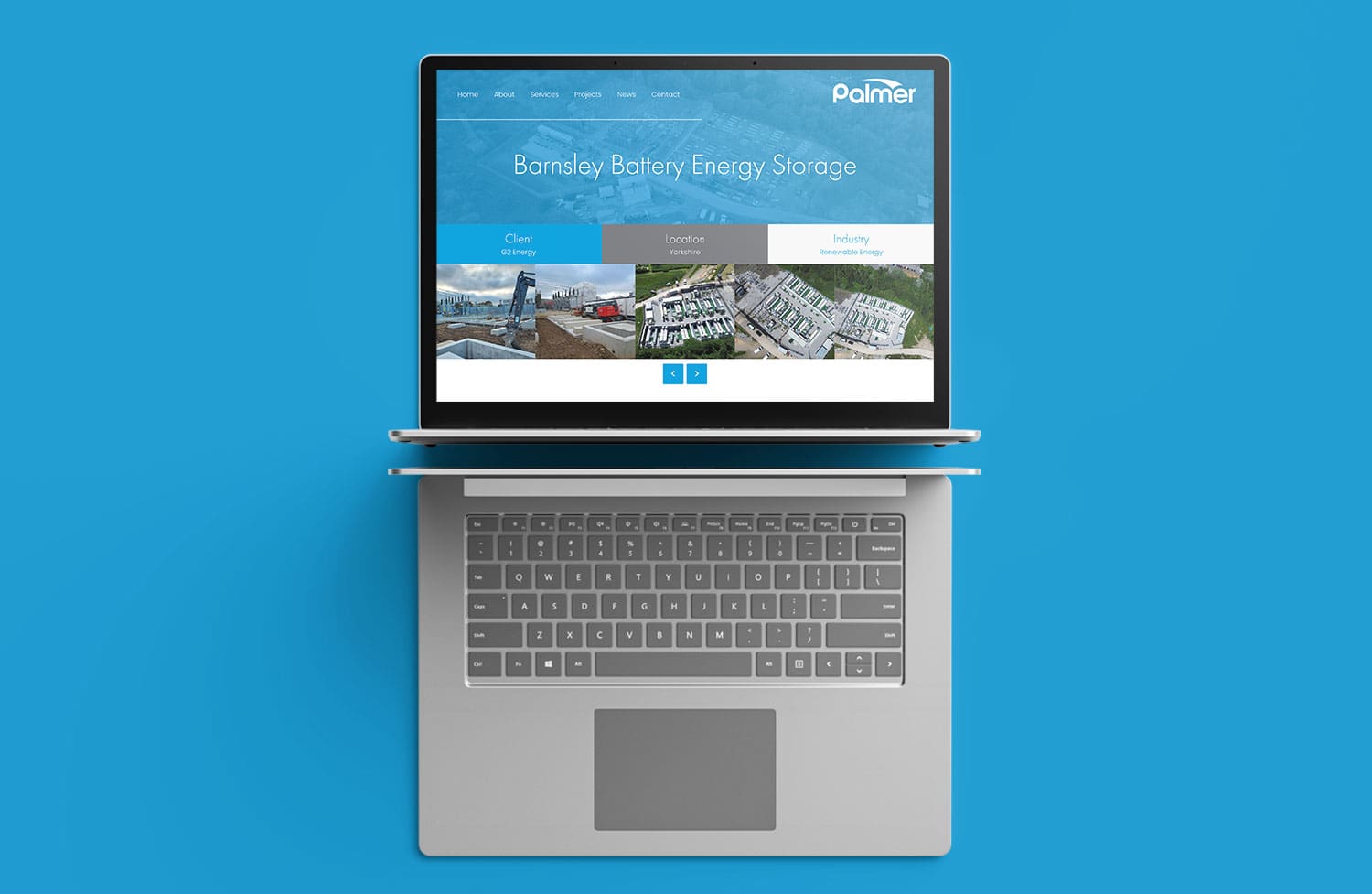 The Palmer Construction website on a laptop.