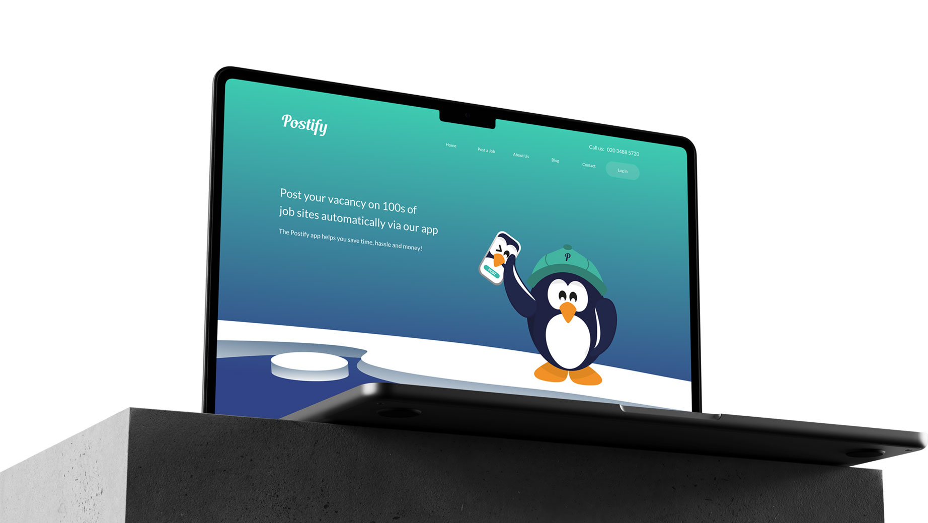 The Postify Recruitment website displayed on a laptop.