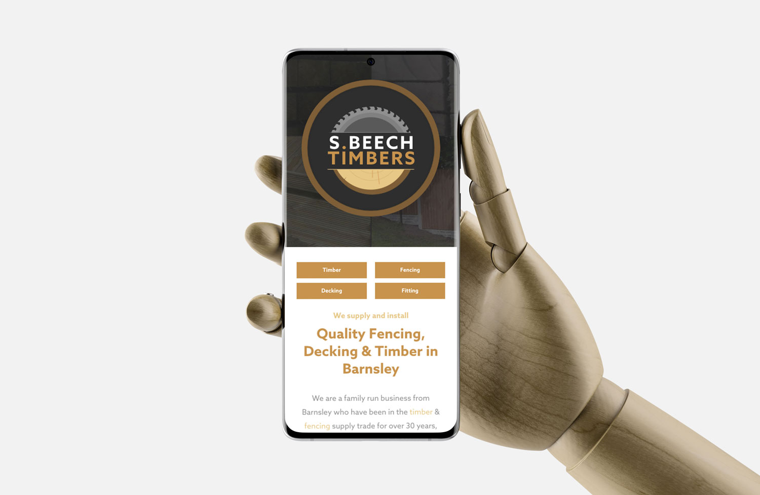 A mockup of S Beech Timber's website on a mobile.