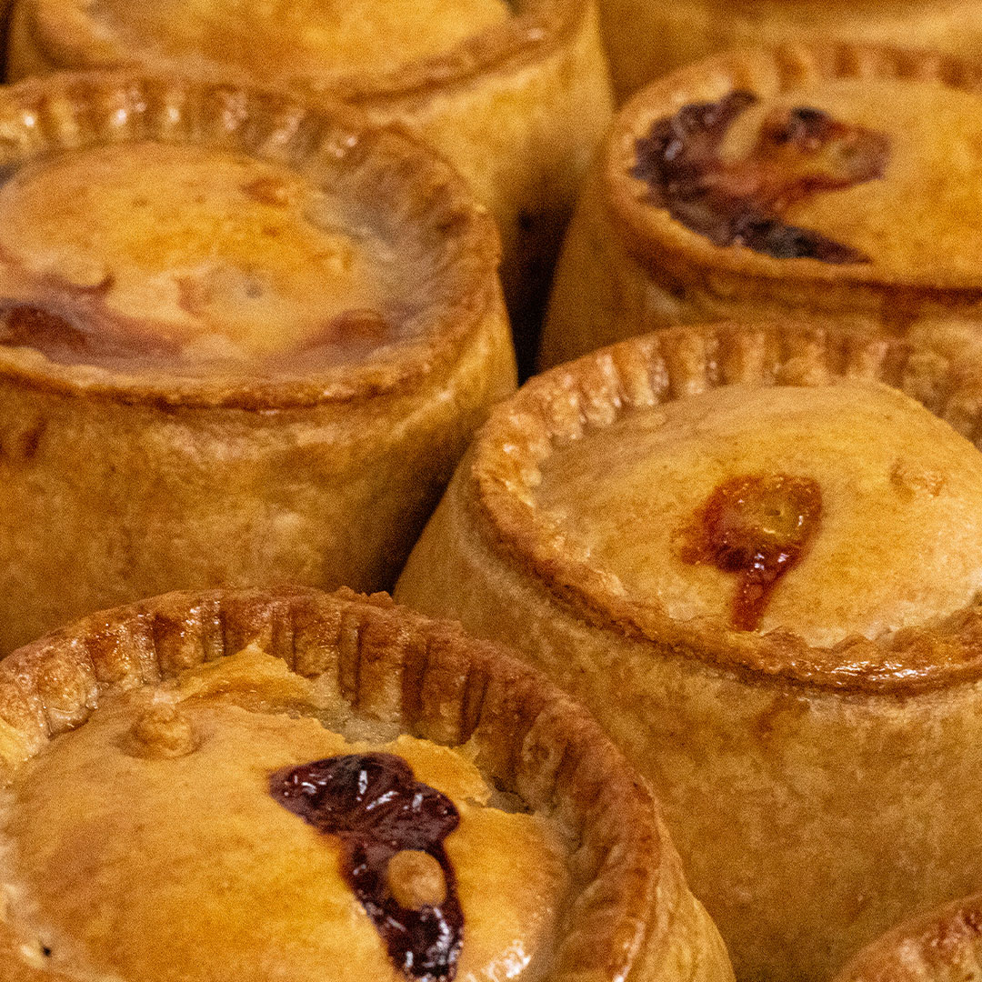 An image of pork pies for a H Potter & Son social post.