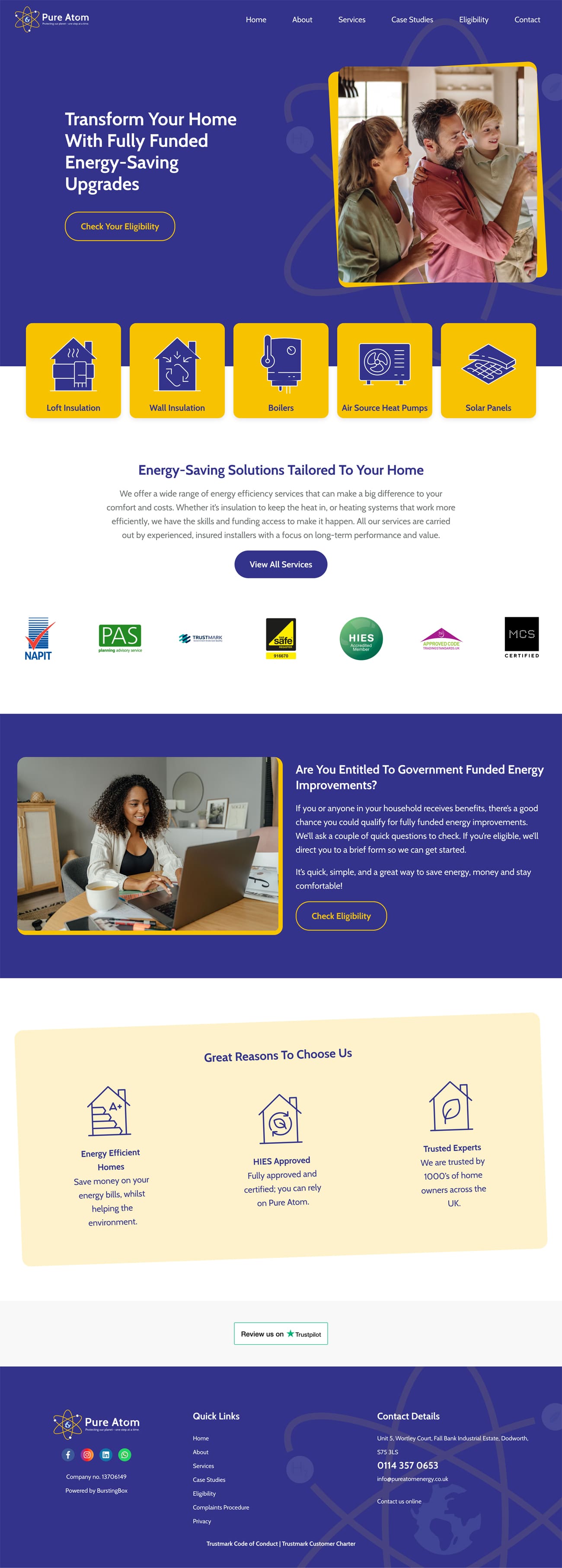 A concept of the Pure Atom Energy homepage on a computer.