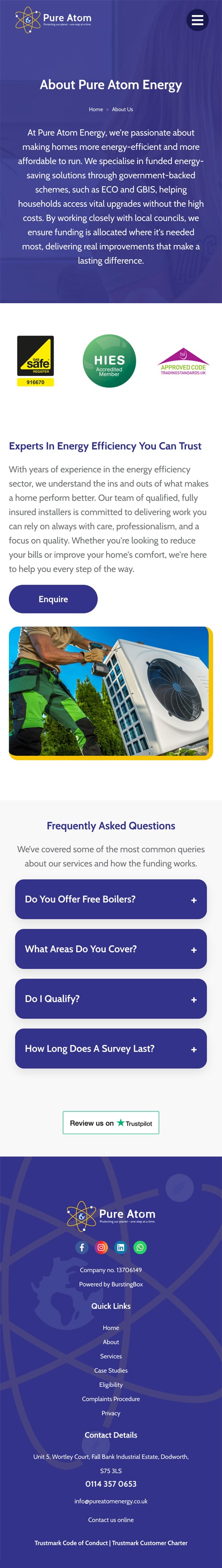 A concept of the Pure Atom Energy about page on a mobile phone.