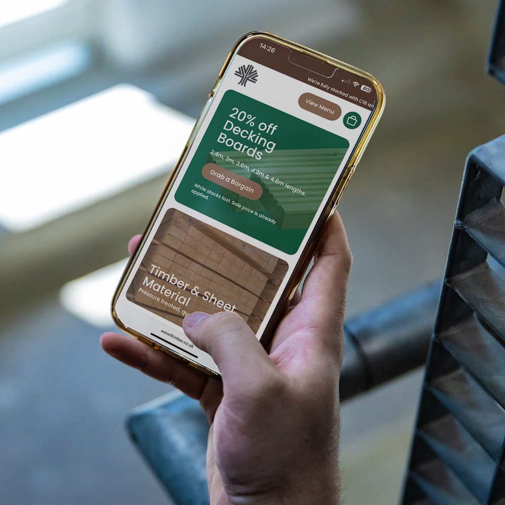 An image of the We Sell Timber homepage on a mobile.