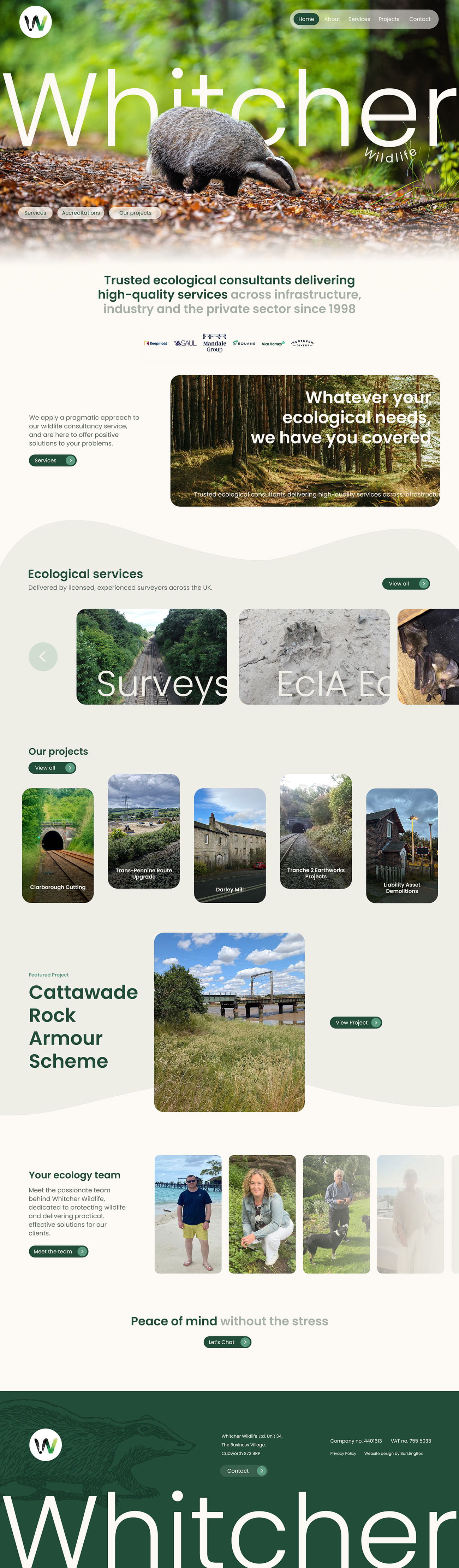 A concept of the Whitcher Wildlife homepage on a computer.