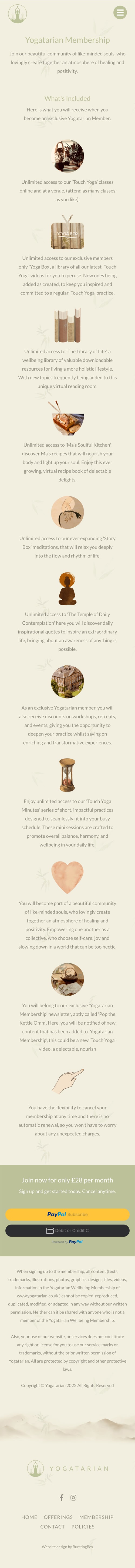 A concept of the Yogatarian membership page on a mobile phone.