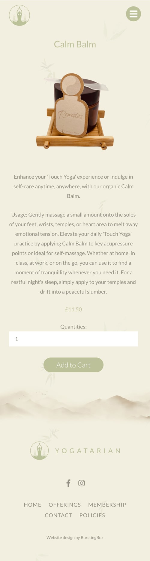 A concept of the Yogatarian product page on a mobile phone.
